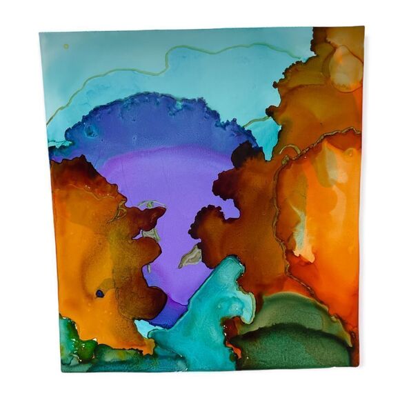 Boy and His Dog! Green, Purple, Orange, Alcohol Ink - Picture 1 of 6